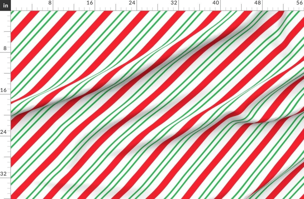 Large Classic Red Green Diagonal Christmas Candy Stripes Fabric design