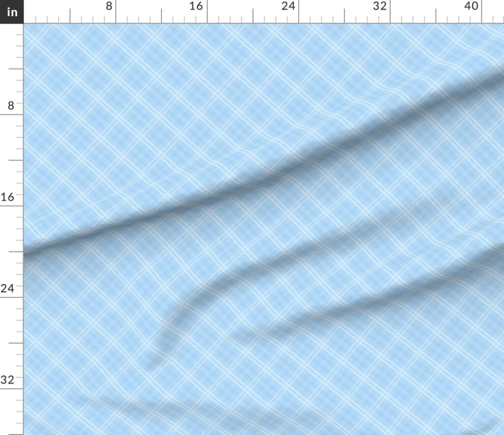 Diagonal Tartan Check Plaid in Pastel Baby Blue with Pale Blue Lines Fabric design
