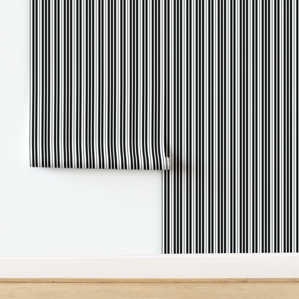 Vertical Mini Piano Stripe Black and White Wallpaper design