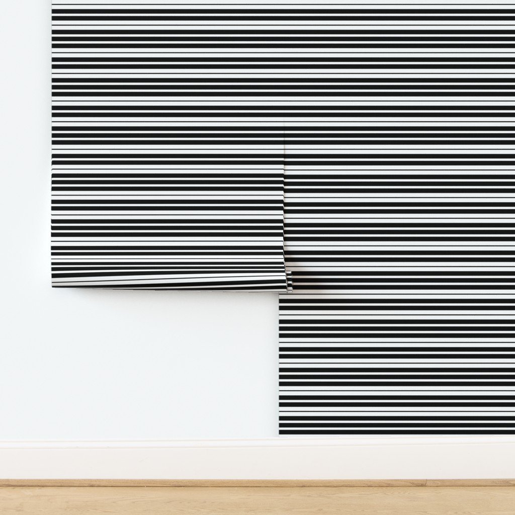 Horizontal Mini Piano Stripe Black and White Wallpaper design
