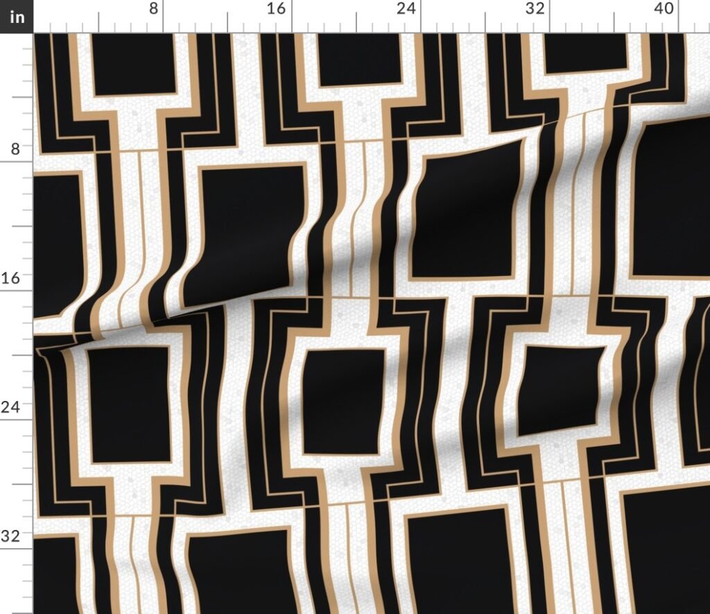 Jumbo Art Deco Geometric Rectangles in Black and Faux Gold with Off Fabric design