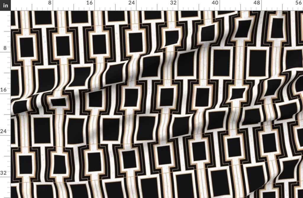 Small Art Deco Geometric Rectangles in Black and Faux Gold with Off Fabric design