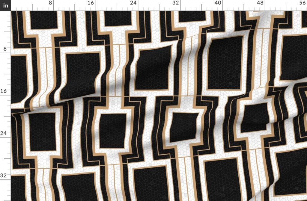 Jumbo Art Deco Geometric Rectangles in Cracked Black and Faux Gold Fabric design