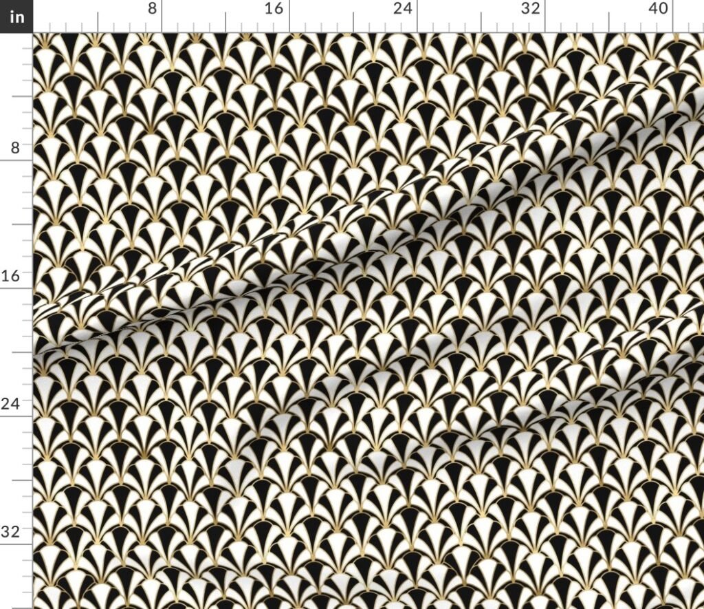 Scallop Shells in Black and Gold Art Deco Vintage Foil Pattern Fabric design