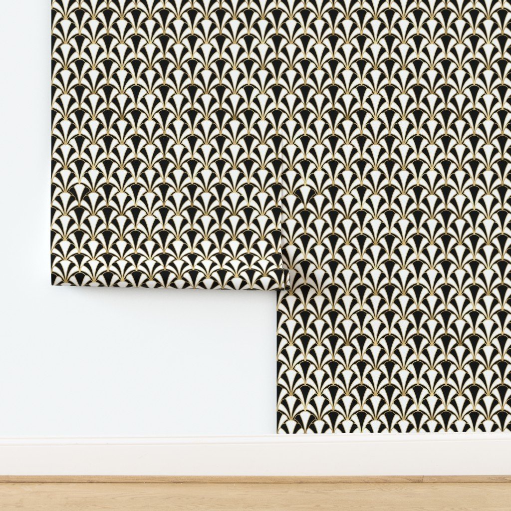Scallop Shells in Black and Gold Art Deco Vintage Foil Pattern Wallpaper design
