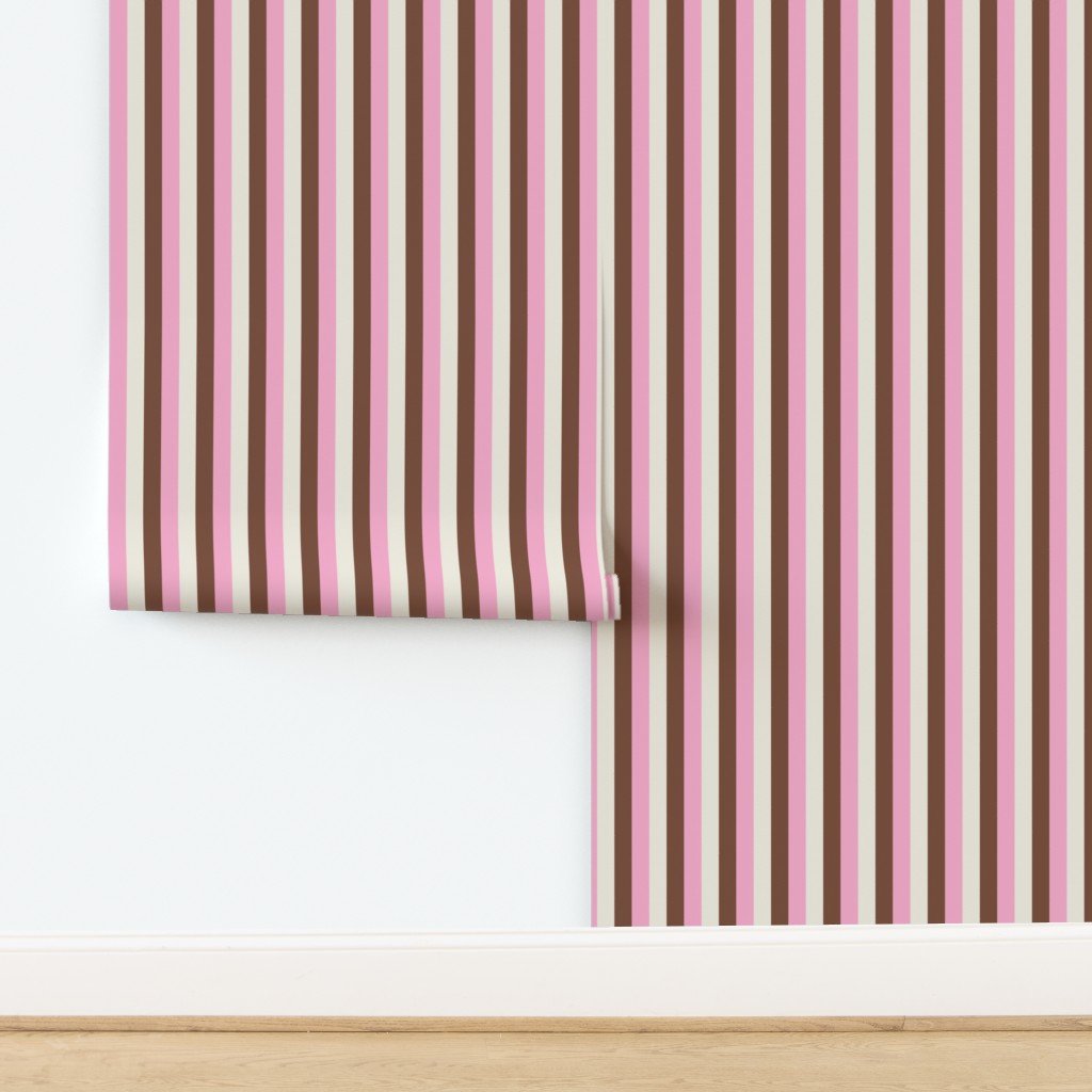 Vertical Vanilla Chocolate Strawberry Ice Cream Stripes 1 inch Wallpaper design