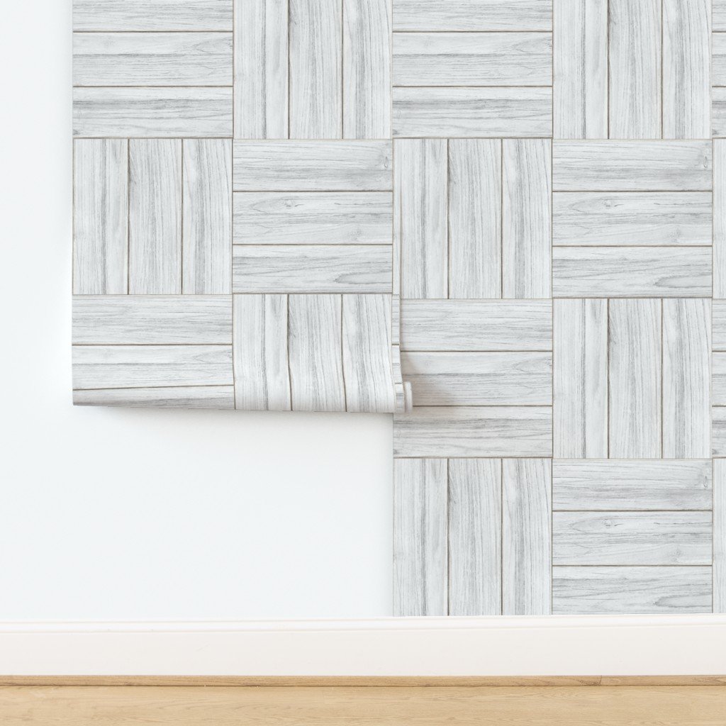 Whitewashed Geometric Parquet Wooden Planks 4.5 inch Wallpaper design