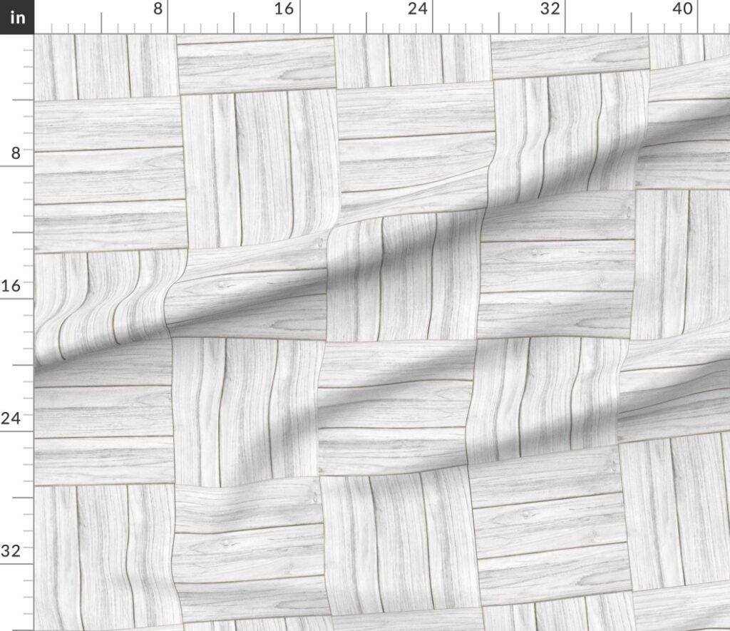 Whitewashed Geometric Parquet Wooden Planks 3 inch Fabric design