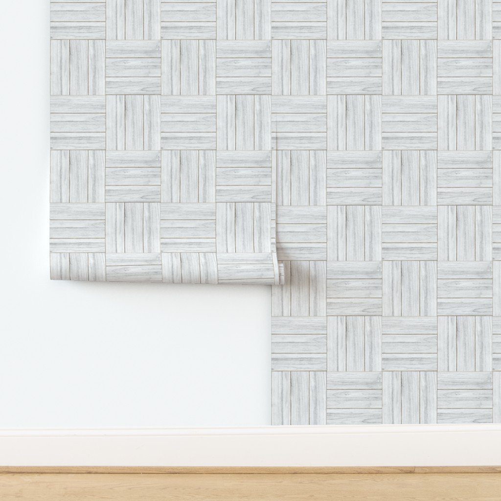 Whitewashed Geometric Parquet Wooden Planks 3 inch Wallpaper design