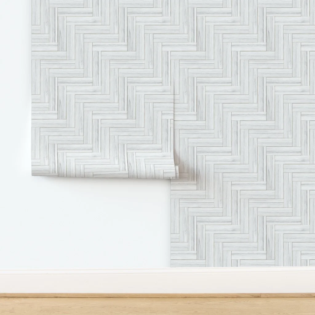 Whitewashed Geometric Herringbone 2 inch Wallpaper design