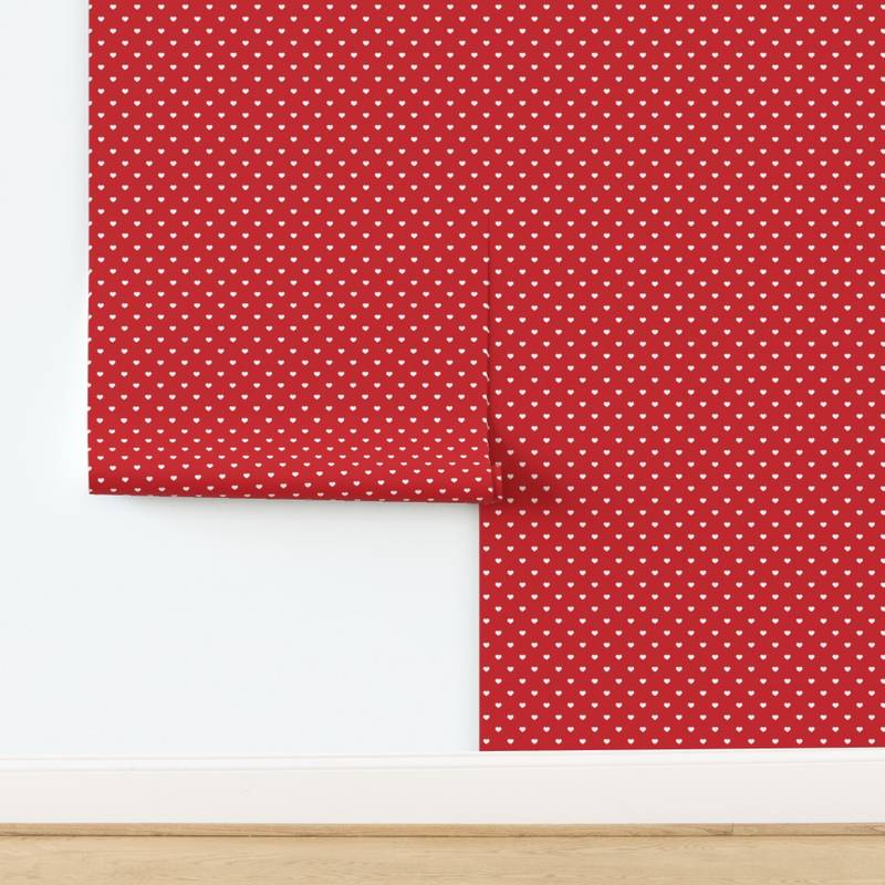 Mini White Valentines Polkadot Love Hearts on Poppy Red Background Wallpaper design