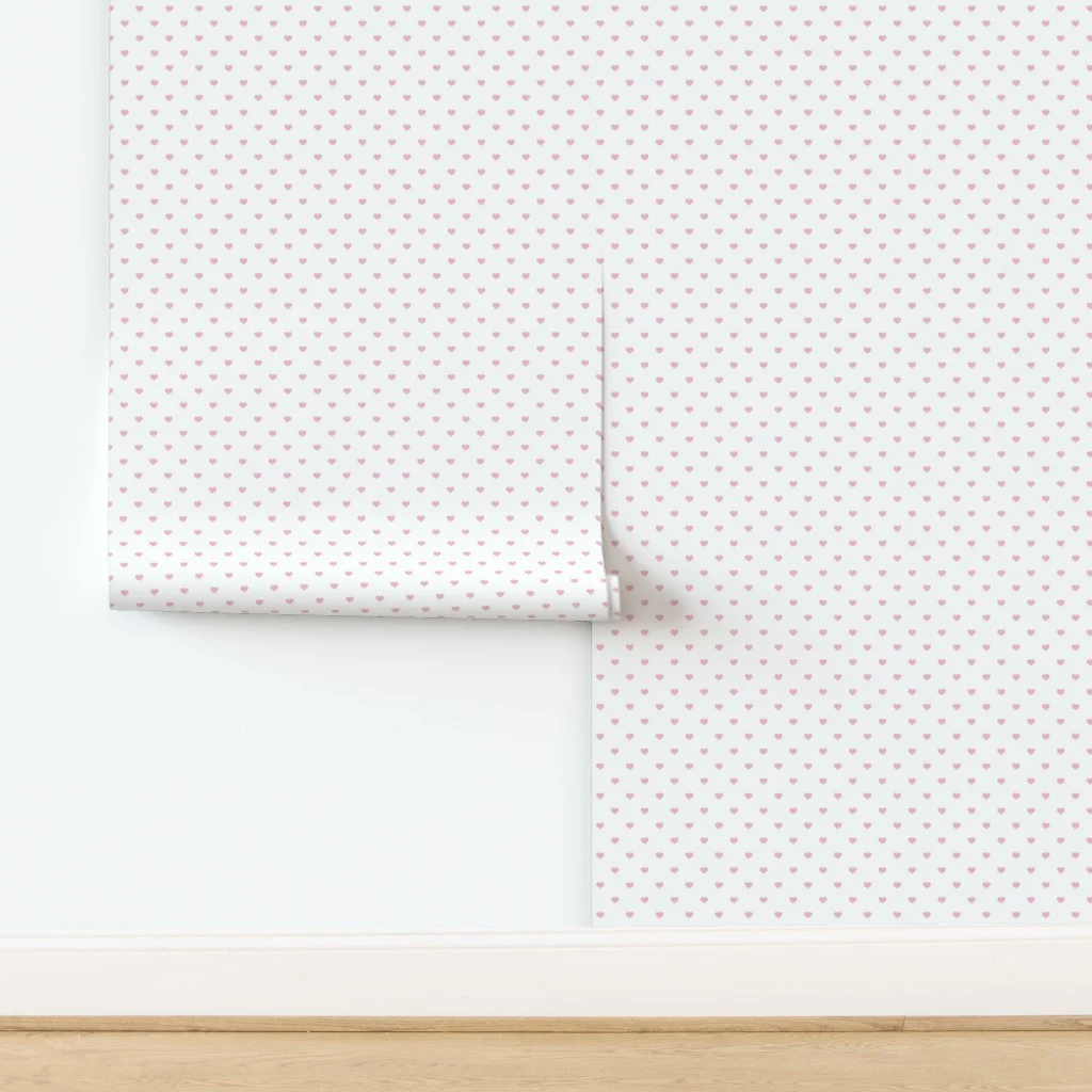 Mini Cotton Candy Pink Valentines Polkadot Love Hearts on White Wallpaper design