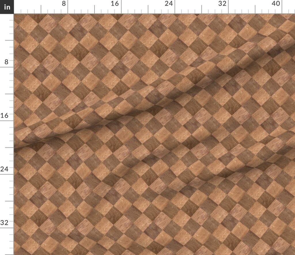 2 inch Diagonal Light and Dark Wood Checkerboard Chess Marquetry Pattern Fabric design