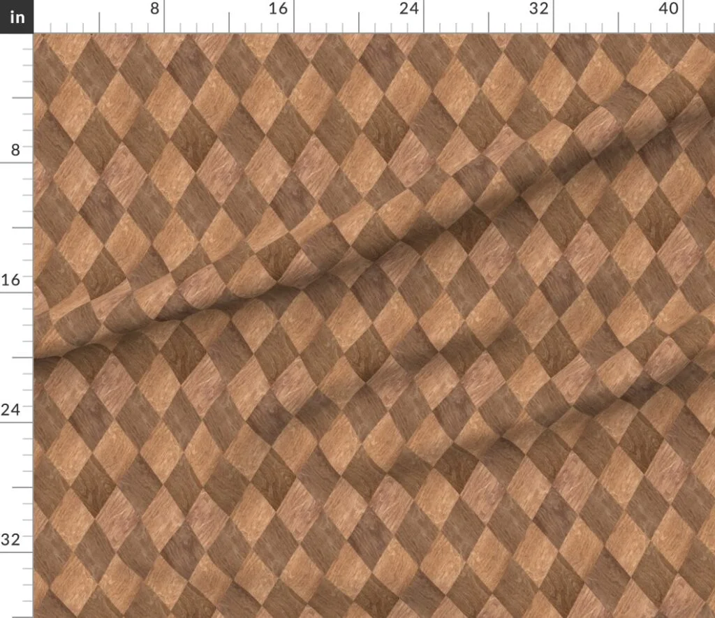 Light and Dark Wood Harlequin Diamond Check Marquetry Fabric design