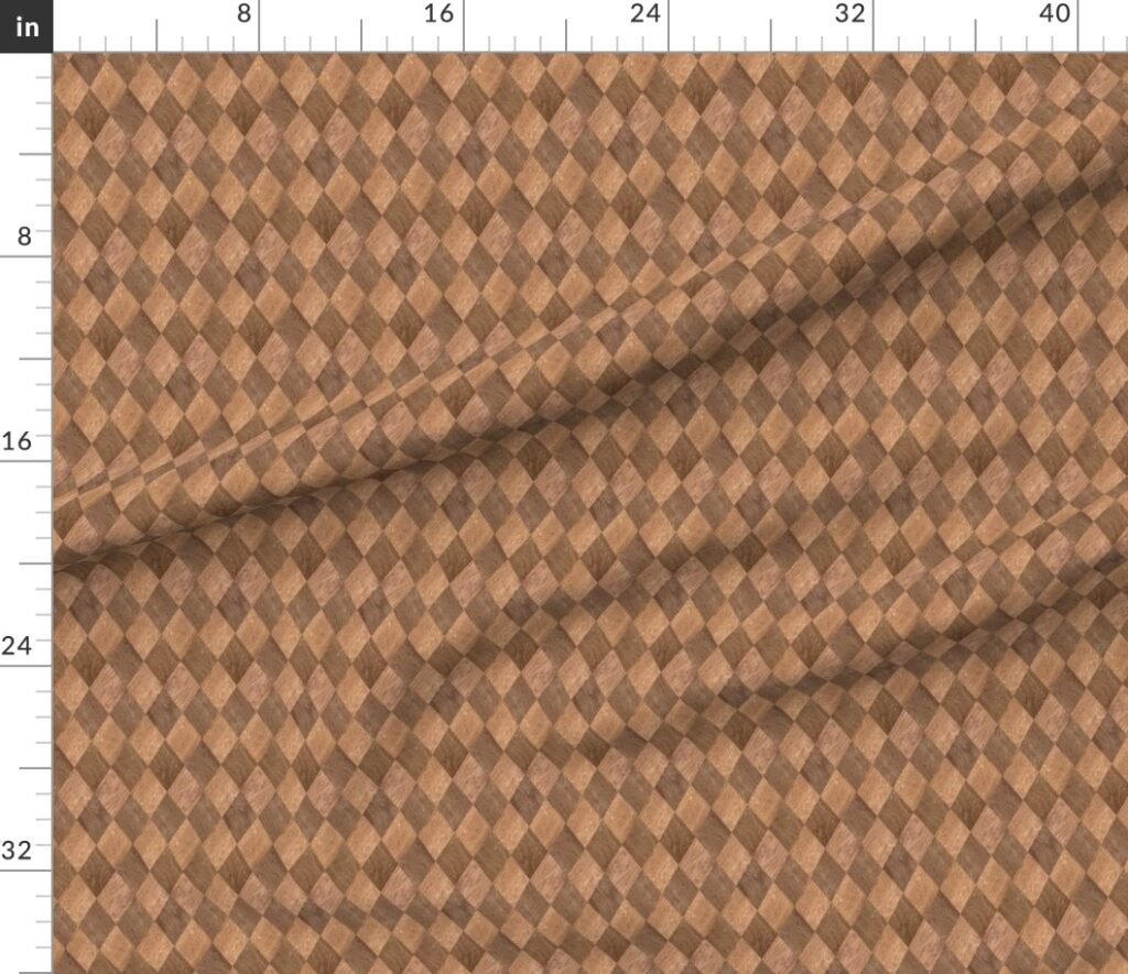 Small Light and Dark Wood Harlequin Diamond Check Marquetry Fabric design