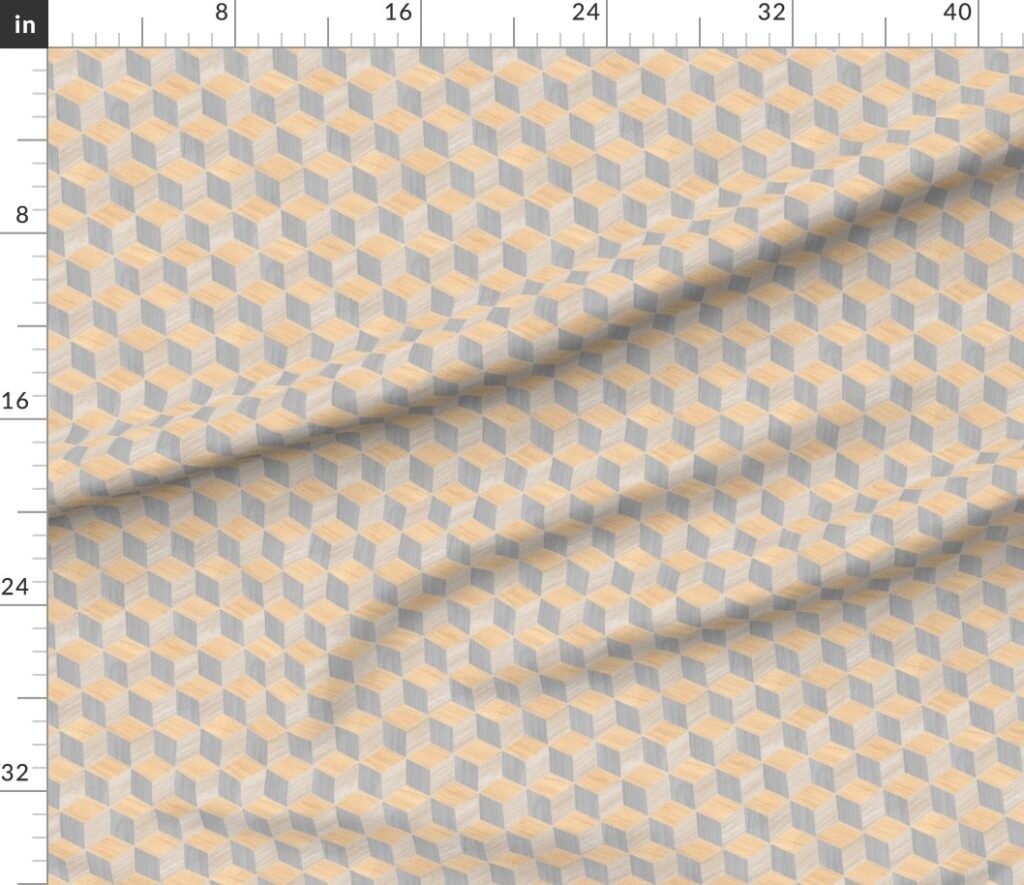 Geometric Wood Grain Cubes in Oak Ash and White Pine Panels Fabric design