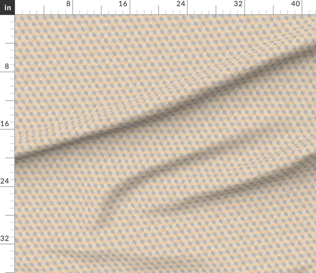 Small Geometric Wood Grain Cubes in Oak Ash and White Pine Panels Fabric design
