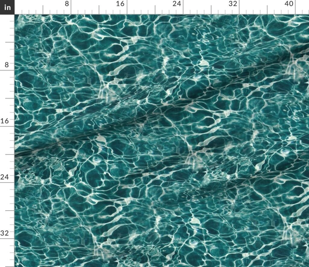 Deep Teal Ocean Water Ripple Reflections with Shimmering Coastal Waves Fabric design