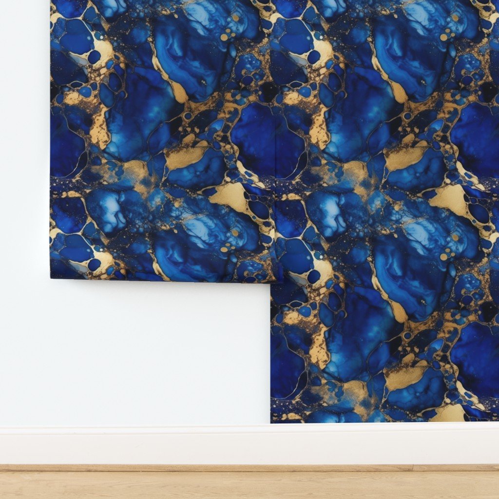 Cobalt Blue and Gold Alcohol Ink 1 Wallpaper design