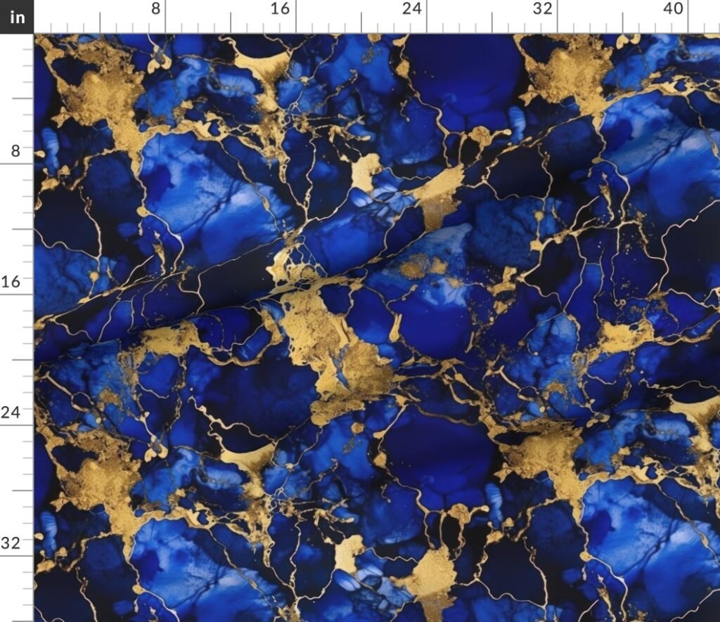 Cobalt Blue and Gold Alcohol Ink 3 Fabric design