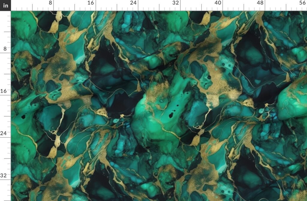 Emerald and Gold Alcohol Ink 4 Fabric design