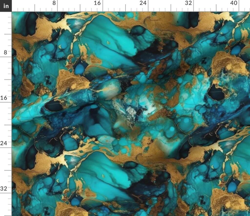 Turquoise and Gold Alcohol Ink 1 Fabric design