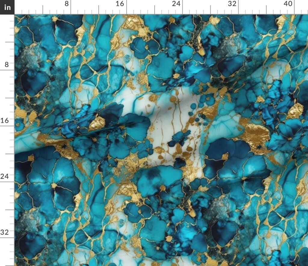 Turquoise and Gold Alcohol Ink 4 Fabric design