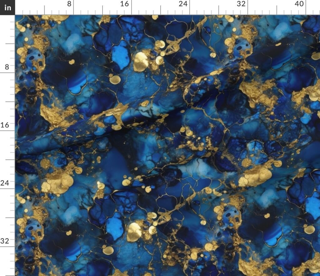 Lapis Lazuli and Gold Alcohol Ink 3 Fabric design
