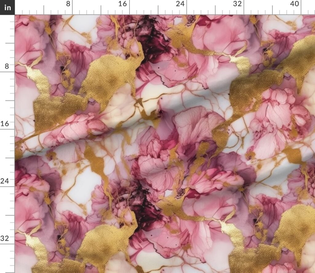 Rose Quartz and Gold Alcohol Ink 1 Fabric design