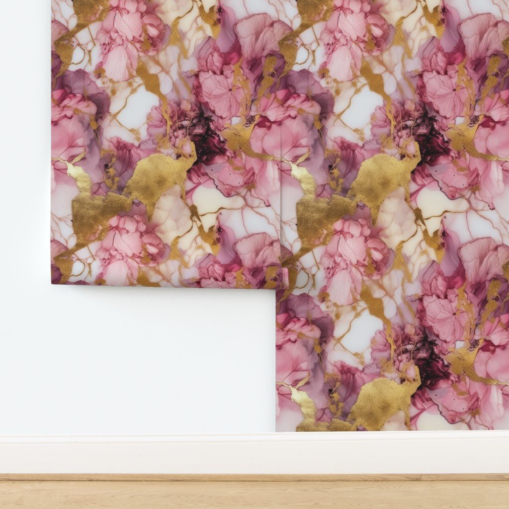 Rose Quartz and Gold Alcohol Ink 1 Wallpaper design