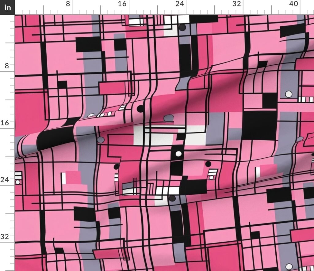 De Stijl Geometric Color Pattern in Pink Fabric design