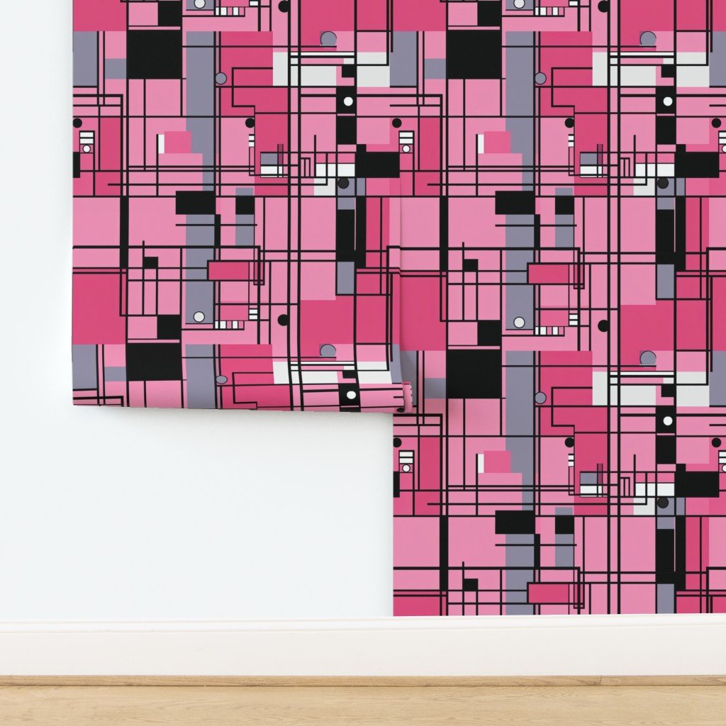 De Stijl Geometric Color Pattern in Pink Wallpaper design