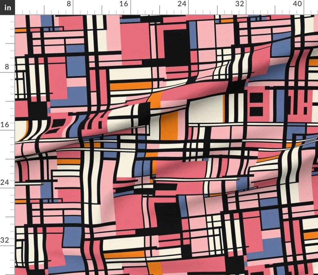De Stijl Geometric Color Pattern in Pink Fabric design