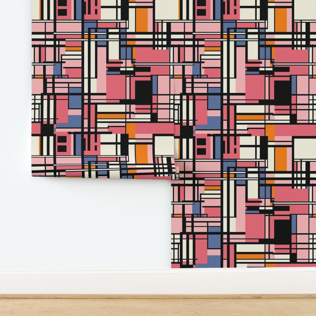 De Stijl Geometric Color Pattern in Pink Wallpaper design
