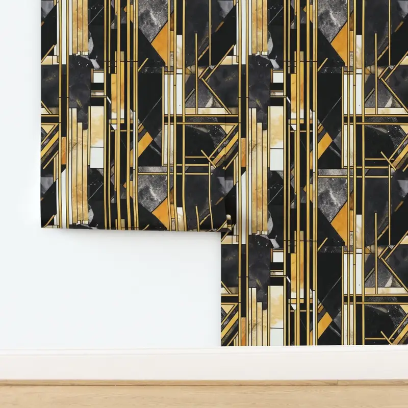 De Stijl black and gold artdeco watercolor Wallpaper design