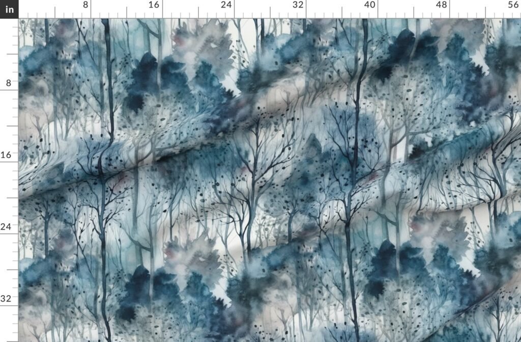 Endless Winter Forest Dreamscape Trees in Misty Forest Fabric design