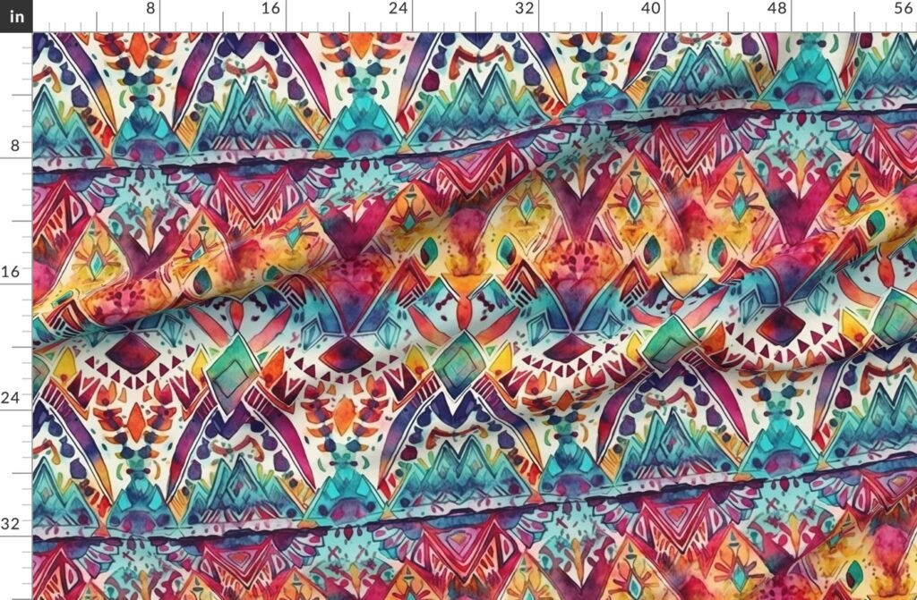 Bright Watercolor Aztec Geometric Pattern Fabric design