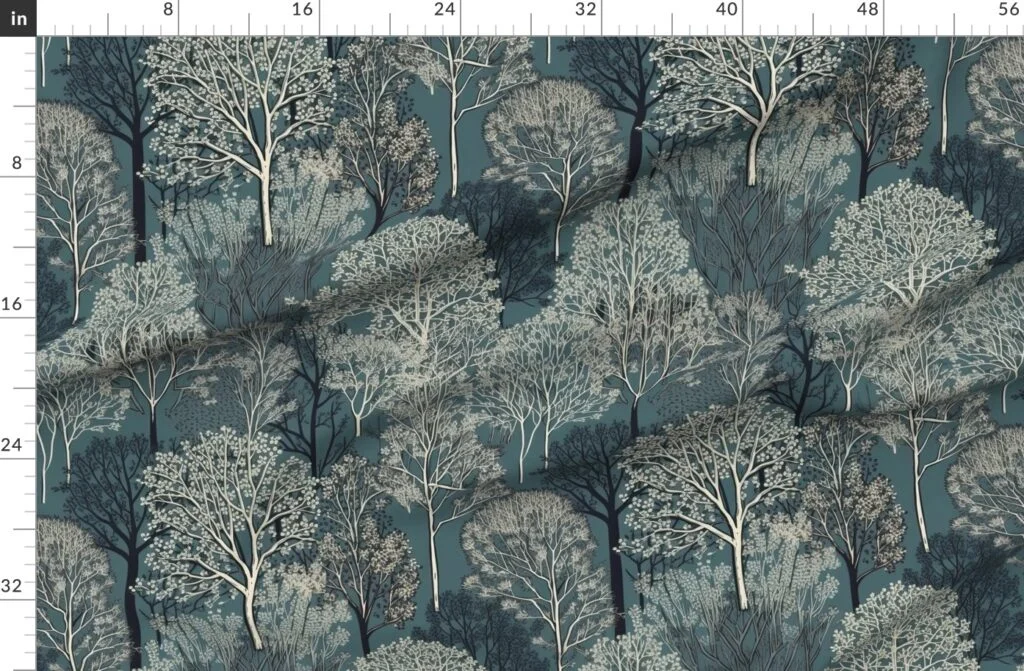 New England Endless Forest Trees Winter Fabric design