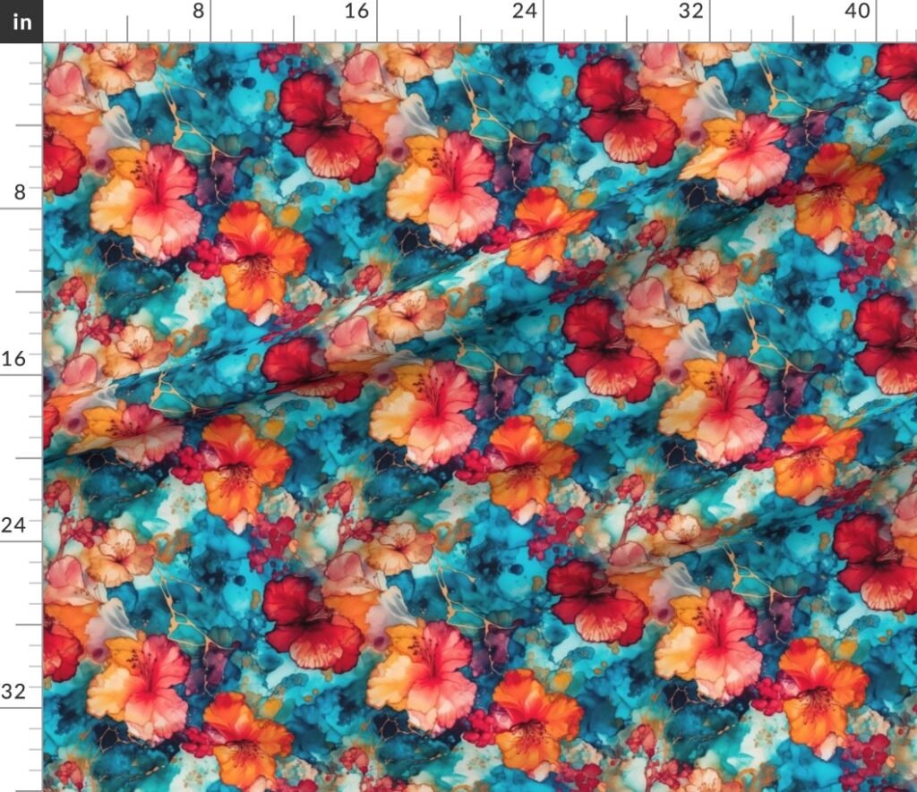 Small Hawaiian Alcohol Ink Fabric design