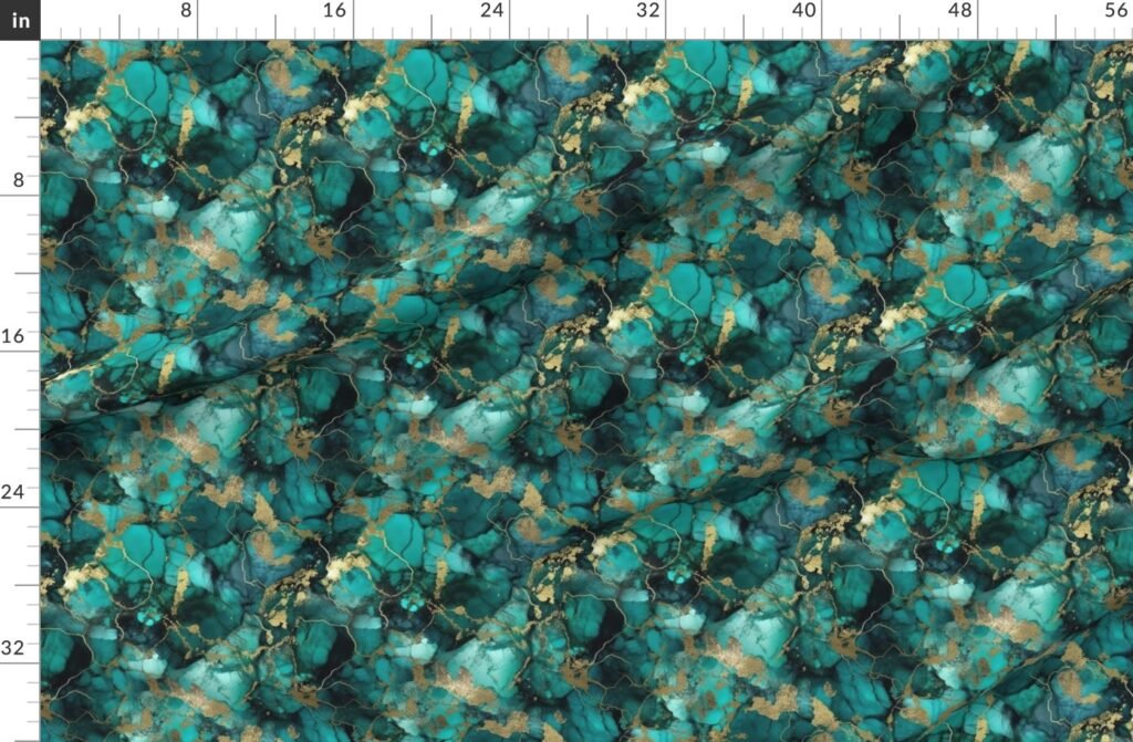 Small Jade and Gold Alcohol Ink 3 Fabric design