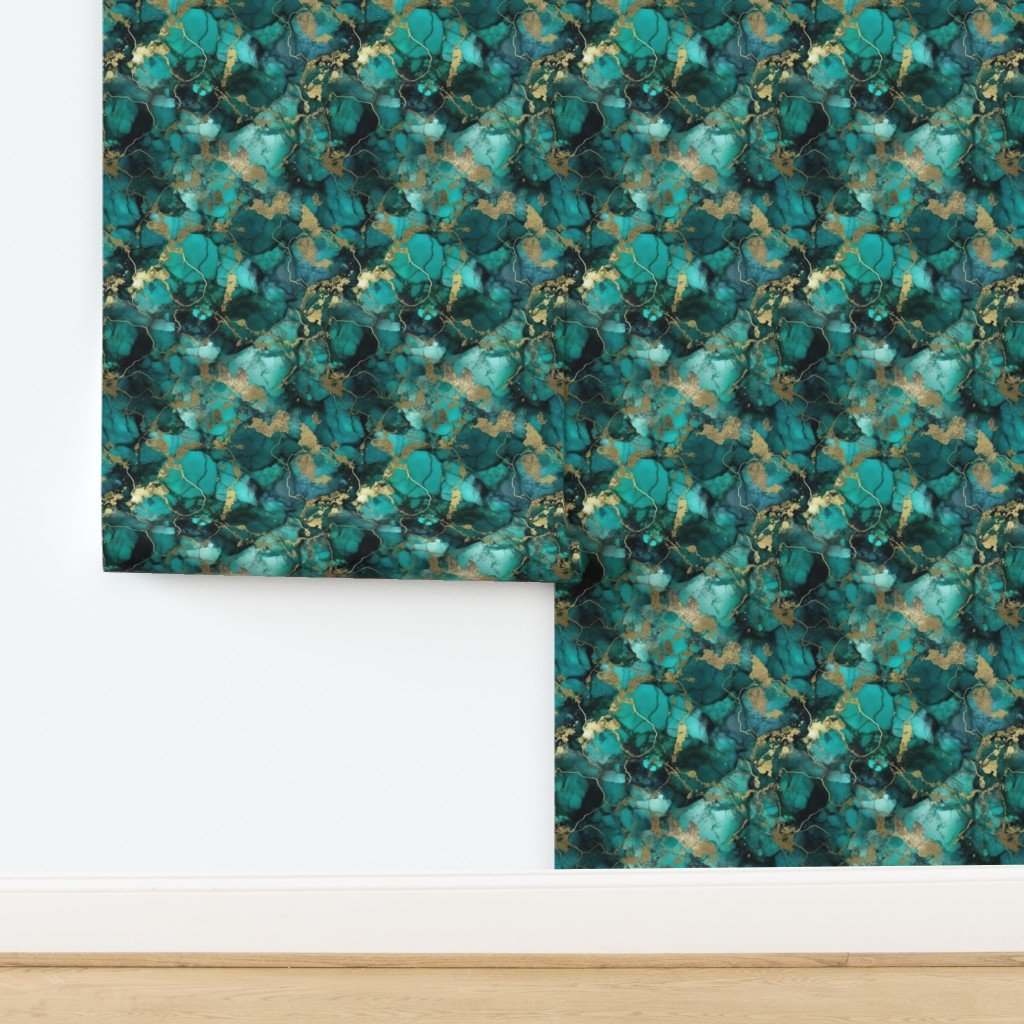 Small Jade and Gold Alcohol Ink 3 Wallpaper design