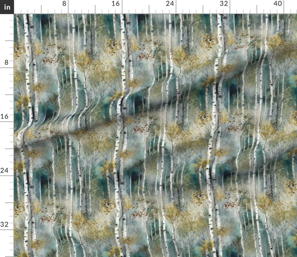 Smaller Endless Birch Tree Dreamscape Trees in Misty Forest Watercolo design