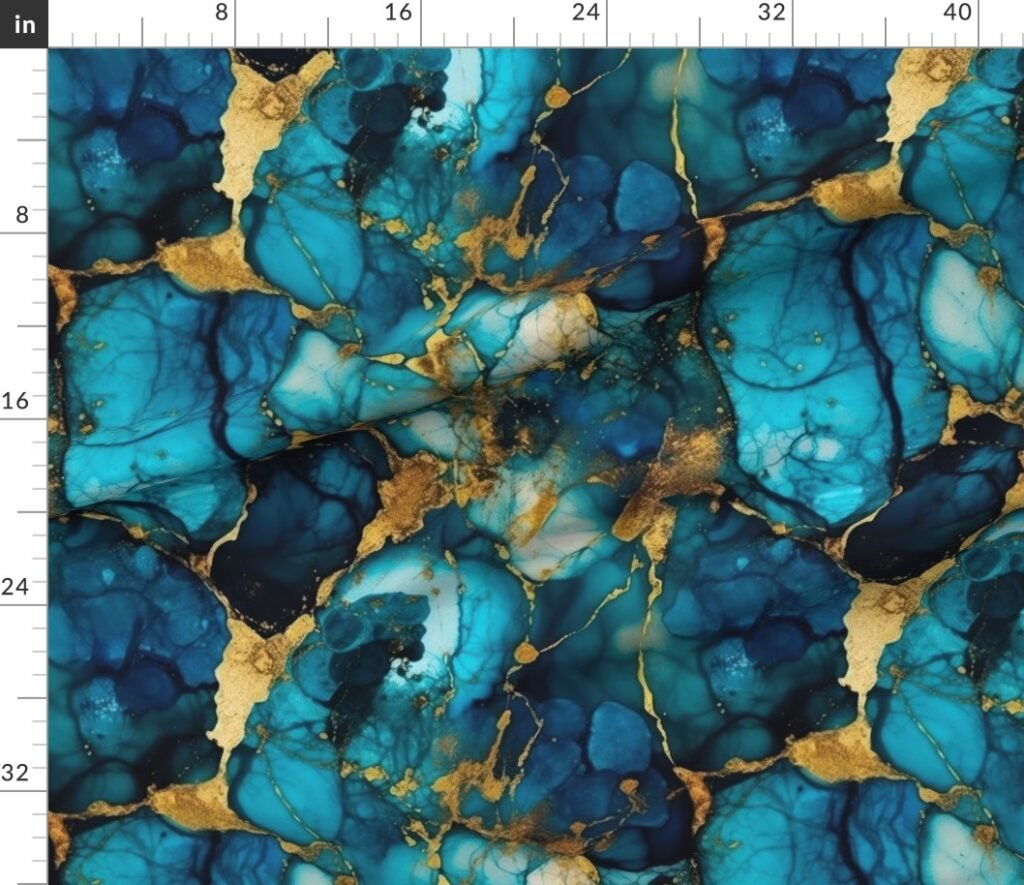 Blue Topaz with Gold Alcohol Ink Fabric design