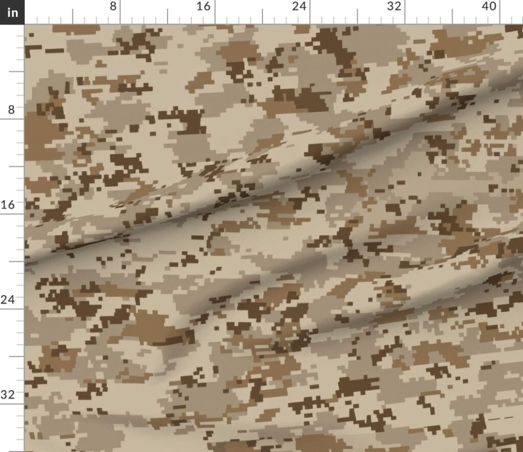 Digital Camouflage in Pixellated Swatches of Kkaki Beige Tan and Rust Fabric design