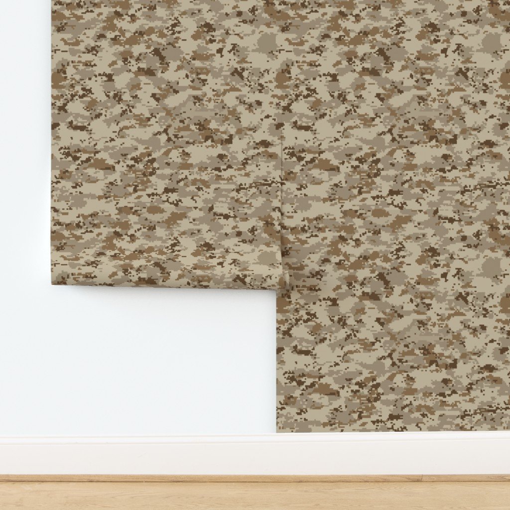 Digital Camouflage in Pixellated Swatches of Kkaki Beige Tan and Rust Wallpaper design