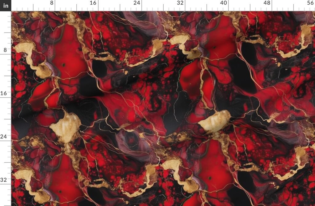 Red Black and Gold Alcohol Ink 1 Fabric design
