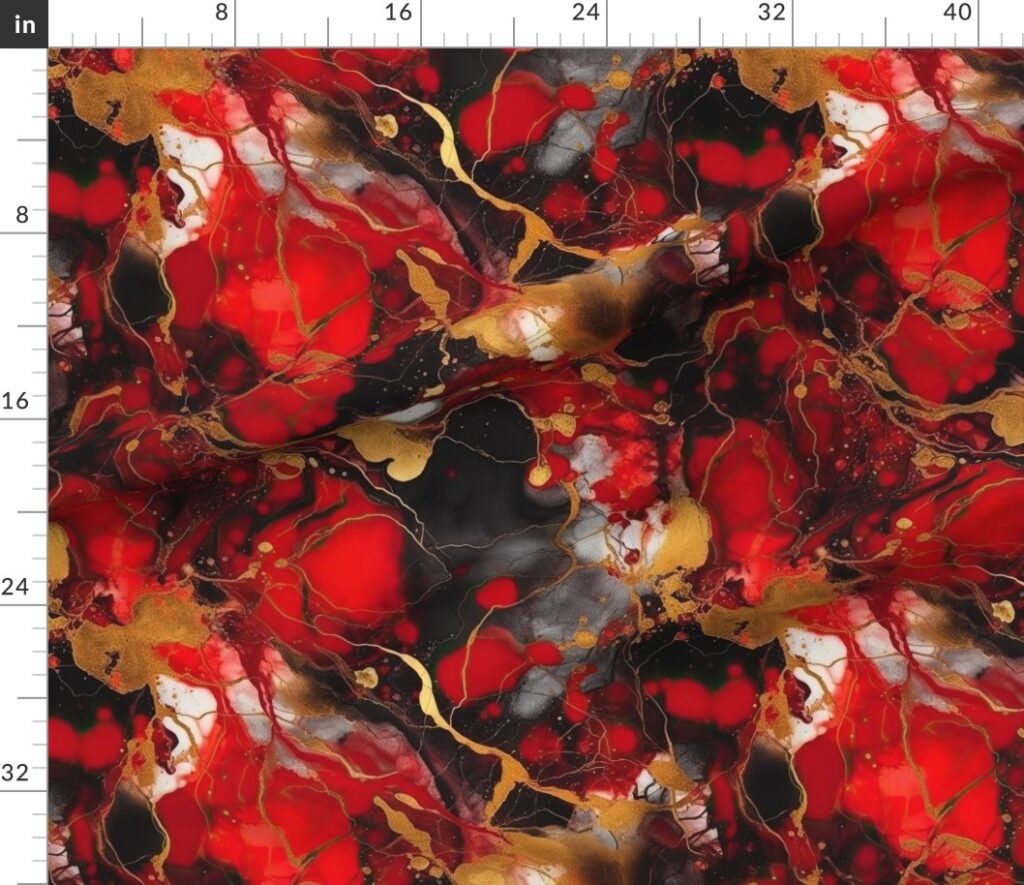 Red Black and Gold Alcohol Ink 2 Fabric design