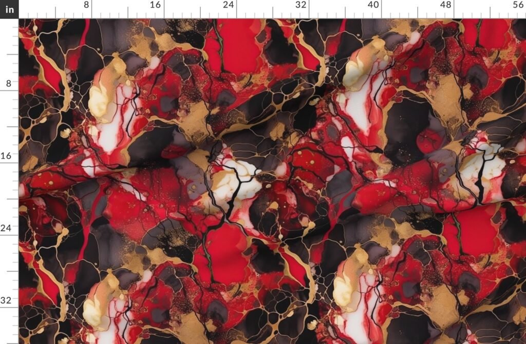Red Black and Gold Alcohol Ink 3 Fabric design