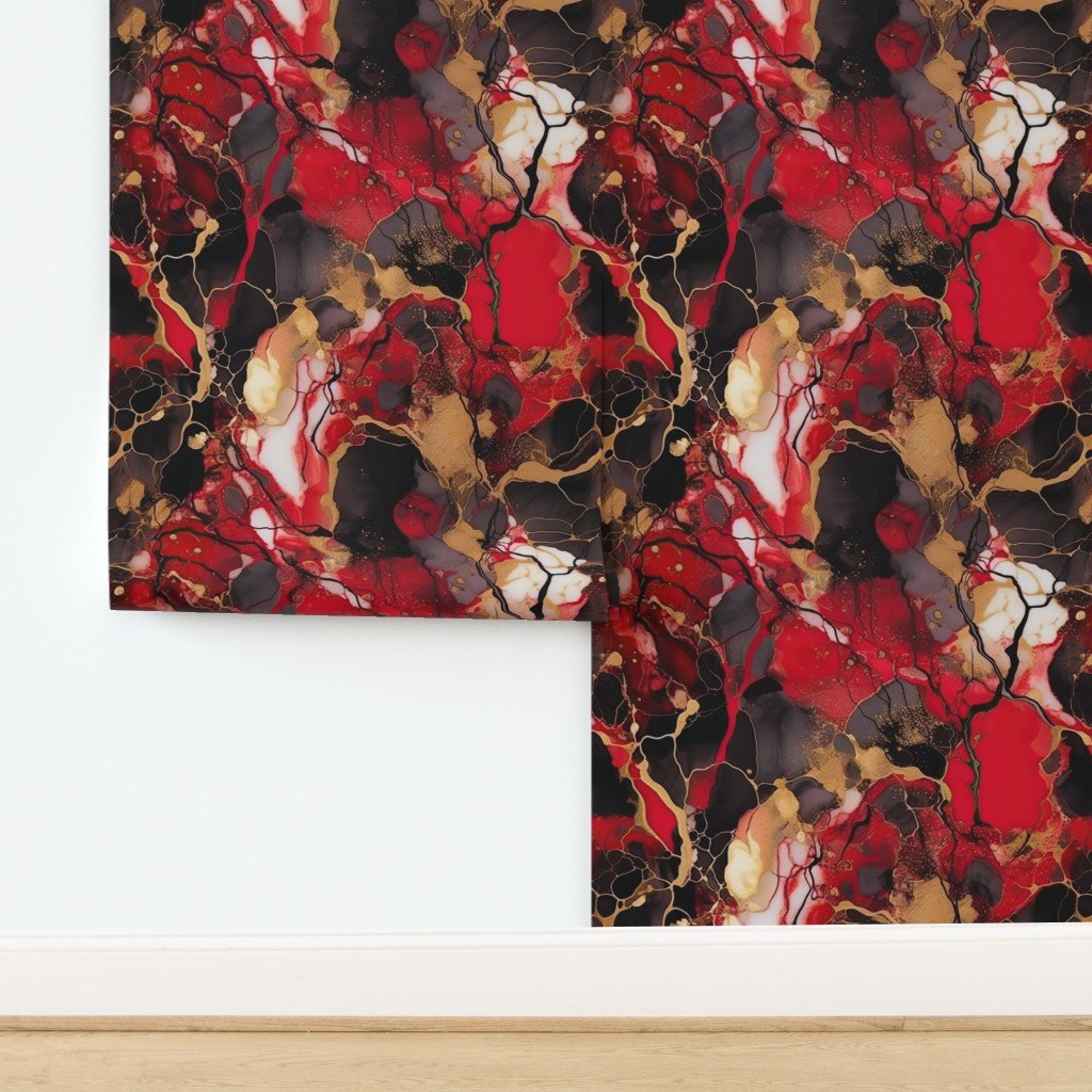 Red Black and Gold Alcohol Ink 3 Wallpaper design