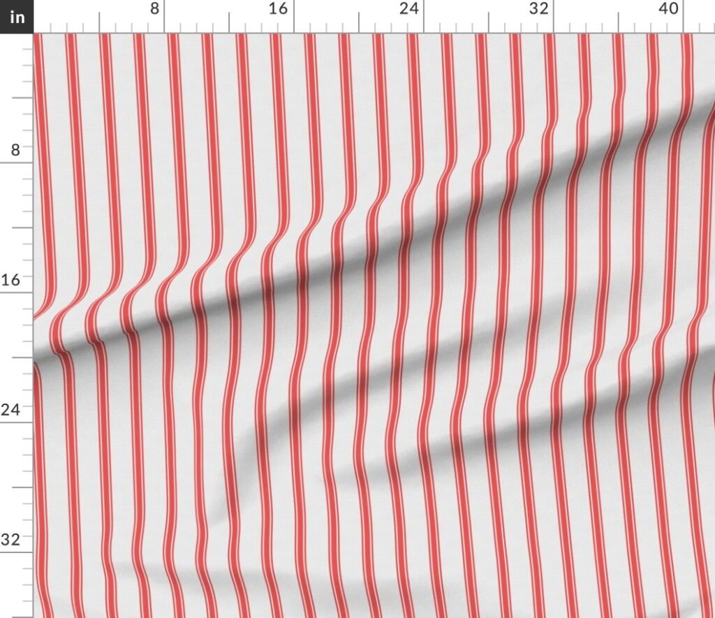 Distressed Vintage Scarlet Red Mattress Ticking with Two Inch Fabric design